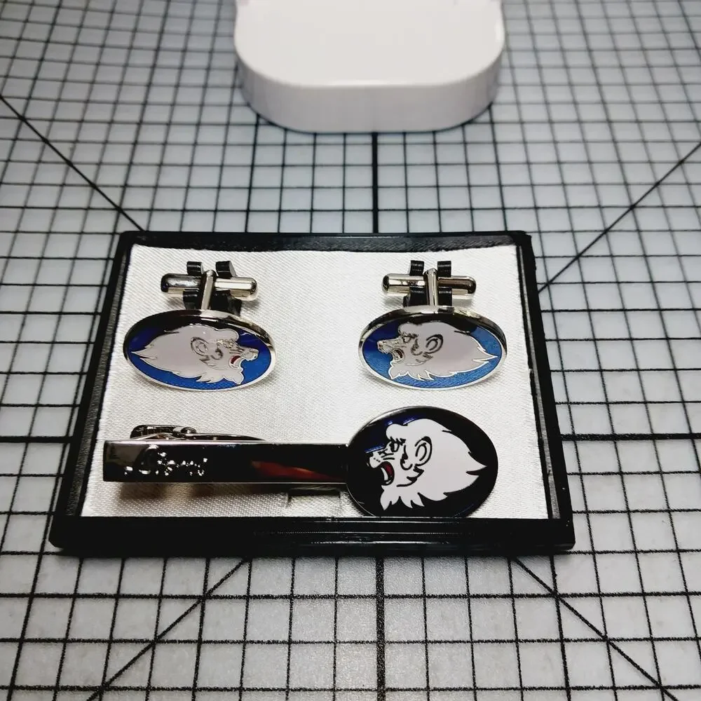 Cufflinks & Tie Tack Set 3pcs VTG Seibu Lions Japan Baseball NPB Box Blue Enamel